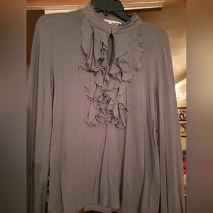 MICHAEL KORS GREY OPEN RUFFLE DRESS SHIRT WOMEN'S LARGE